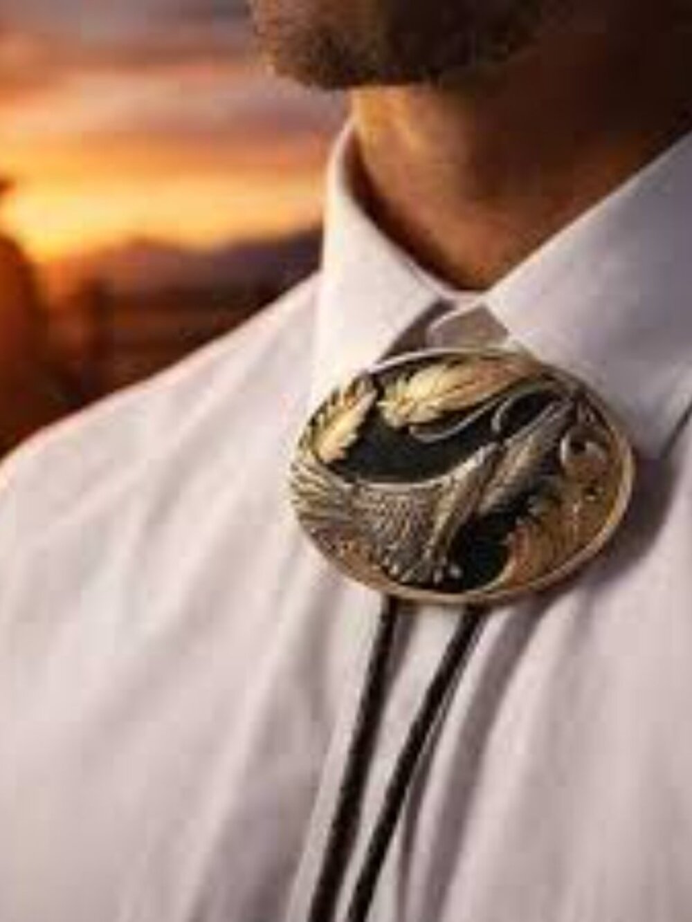 Black Western Bolo Tie with Eagle Slide
